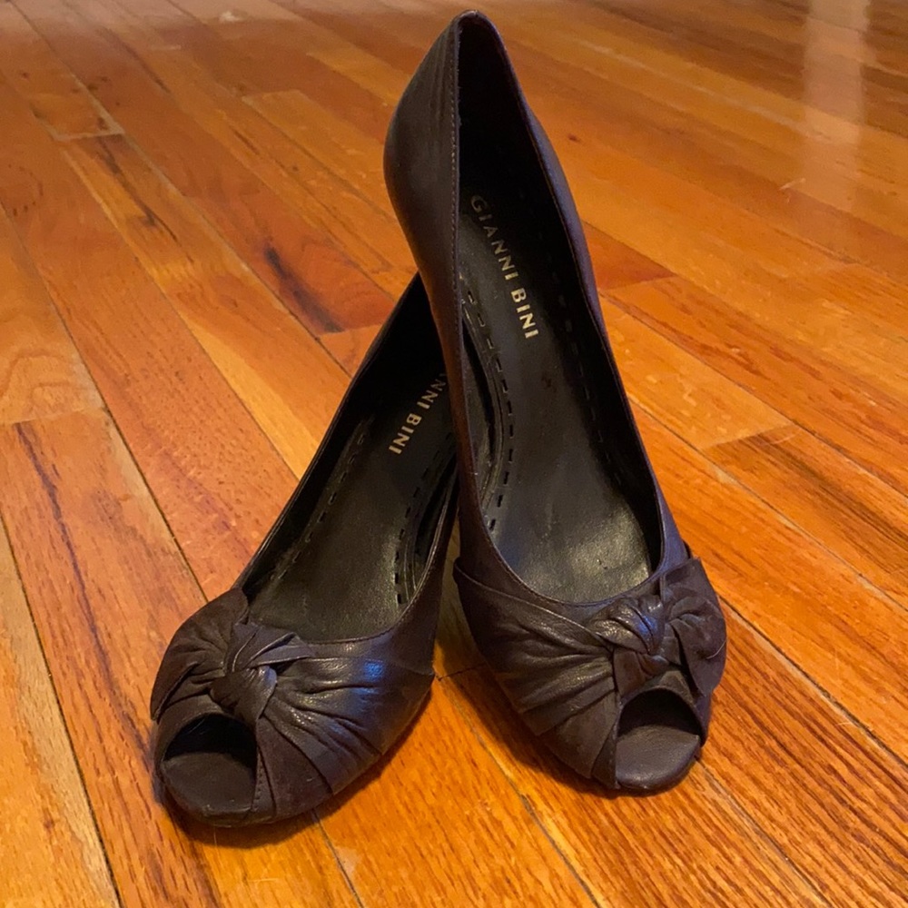 Peep toe brown heels